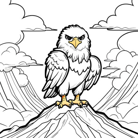 Eagle - Black and White Cartoon Illustration for Coloring Bookの素材