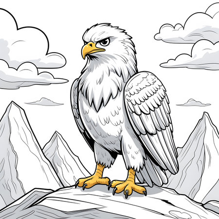 Eagle sitting on the rock. Vector illustration in cartoon style.の素材