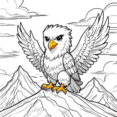 Bald Eagle Cartoon Mascot Character Vector Illustration for Coloring Bookの素材