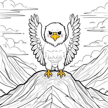Coloring book for children: owl on the top of the mountainの素材