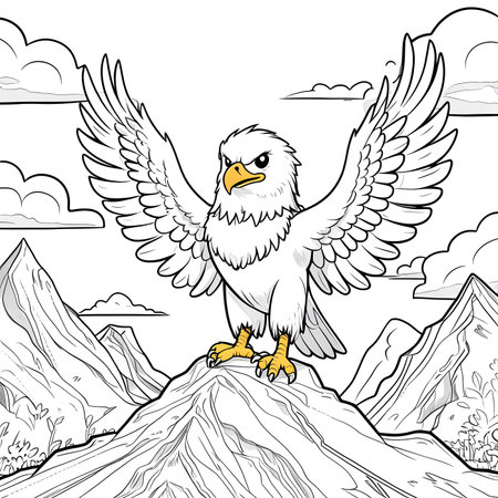 Bald eagle in the mountains. Vector illustration for coloring book.の素材