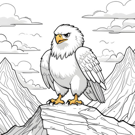 Bald Eagle in the mountains. Vector illustration for coloring book.の素材