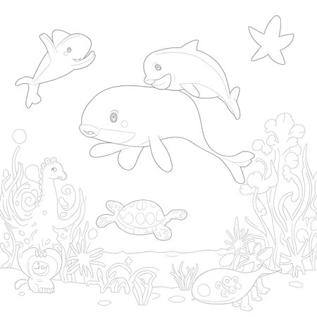 Coloring Page Outline Of Sea Animals. Vector Illustration.の素材