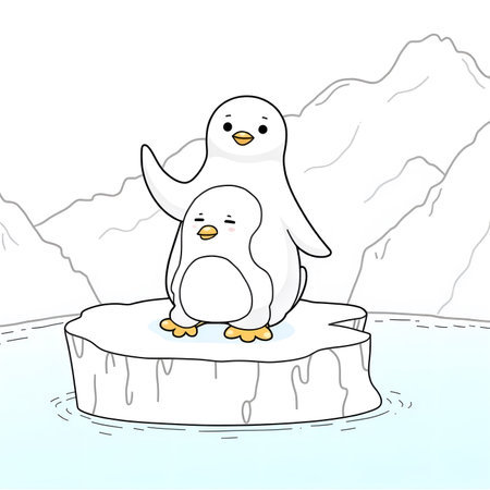 Cute penguin on an ice floe. Vector illustration.の素材