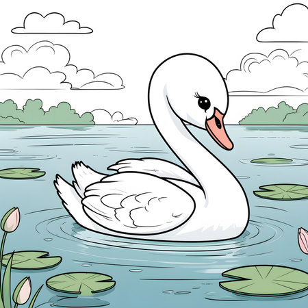 Swan on the lake. Vector illustration of a white swan.の素材