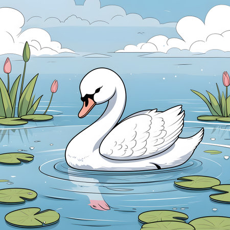 Swan on the lake. Vector illustration in a cartoon style.の素材