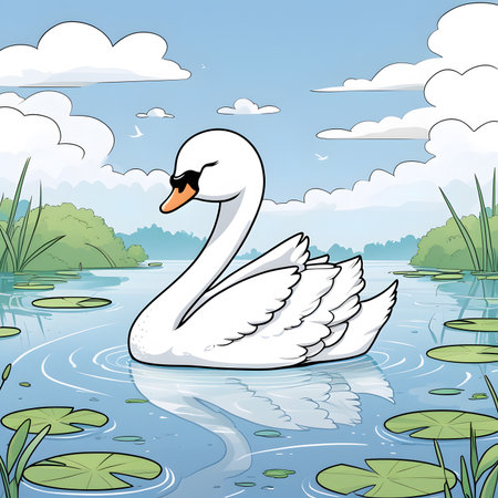 Swan on the lake. Vector illustration in a cartoon style.の素材