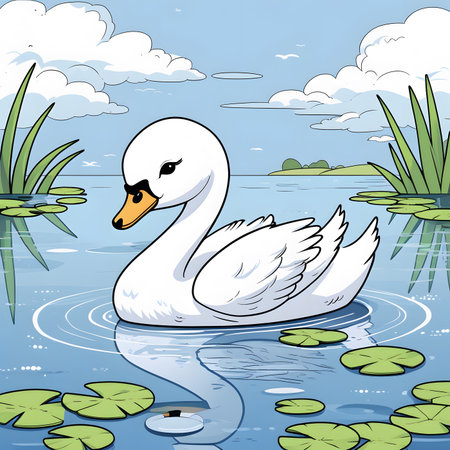 Swan on the lake, vector illustration, eps10.の素材