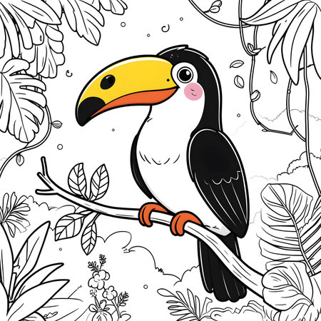 Toucan on a branch. Coloring book for children.の素材