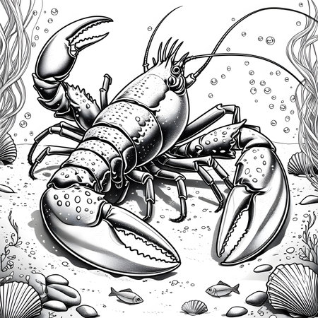Lobster. Black and white illustration for coloring book or page.の素材