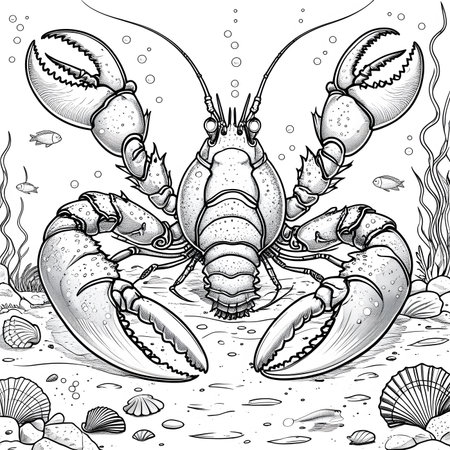 Crayfish coloring book page for adults vector illustration. Black and white hand drawn image.の素材