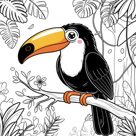 Toucan on a branch in the jungle. Vector illustration.の素材