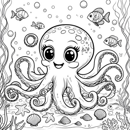cute octopus in the sea.の素材