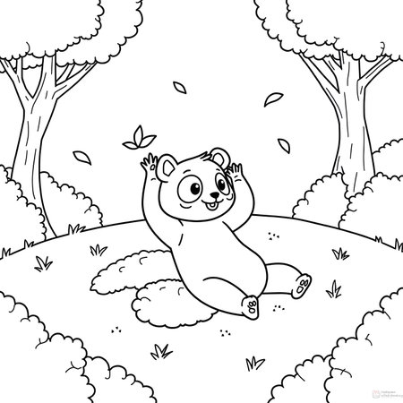 Coloring book for children: cute cartoon panda sitting on the grassの素材