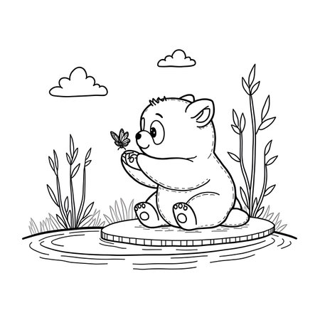 cute little bear in the landscape vector illustration design vector illustration designの素材