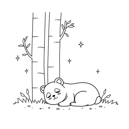 cute bear sleeping in the grass with birches vector illustration designの素材