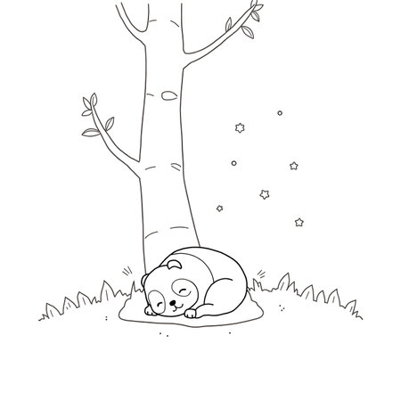 Cute doodle dog sleeping under a tree. Vector illustrationの素材