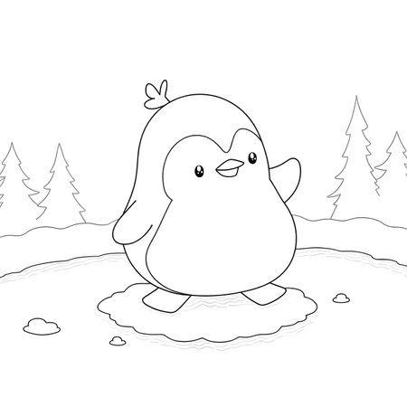Cute penguin sitting on the ice. Coloring book for children.の素材