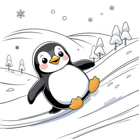 Cute penguin on the snow, vector illustration, eps10の素材