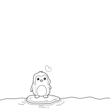 cute penguin sitting on the rock in the water. vector illustrationの素材