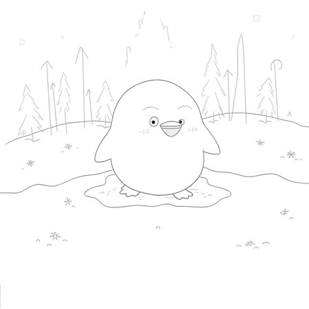 Cute penguin on the ice at night. Cartoon vector illustration.の素材