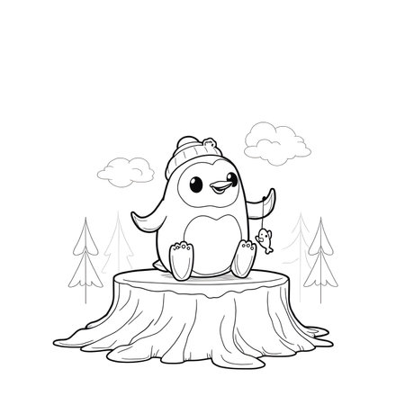 Cute penguin in the winter forest. Coloring book for children.の素材