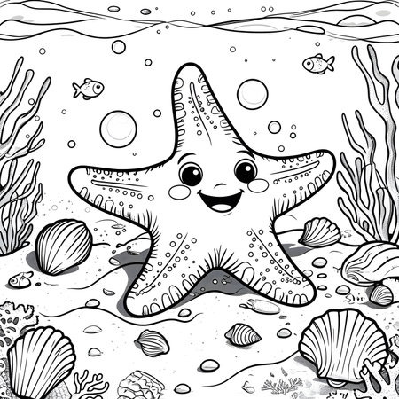 Coloring book for children: cute starfish in the sea.の素材