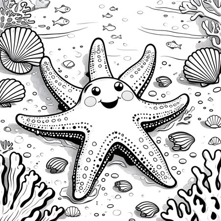Black and white vector illustration of a starfish in the sea.の素材