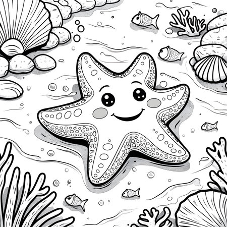 Cute cartoon starfish on the seabed. Vector illustrationの素材