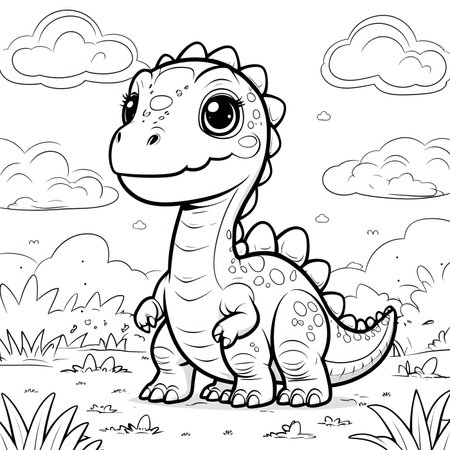 Coloring Page Outline Of Cute Dinosaur Cartoon Character Vector Illustrationの素材
