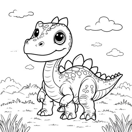 Coloring Page Outline Of Cute Dinosaur Cartoon Character Vector Illustrationの素材