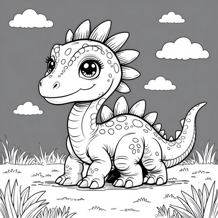 Cute cartoon dinosaur. Vector illustration for children coloring book page.の素材