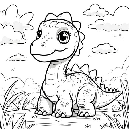 Coloring Page Outline Of Cute Dinosaur Cartoon Character Vector Illustrationの素材