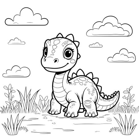 Cute baby dinosaur. Vector illustration. Coloring book for children.の素材