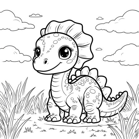 Cute cartoon dinosaur coloring book page for kids. Vector illustration.の素材