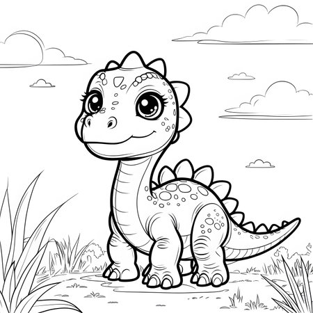 Cute Dinosaur Coloring Page Outline For Kids Vector Illustrationの素材
