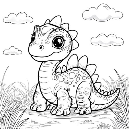 Cute baby dinosaur coloring book. Vector illustration for kids. Coloring pageの素材