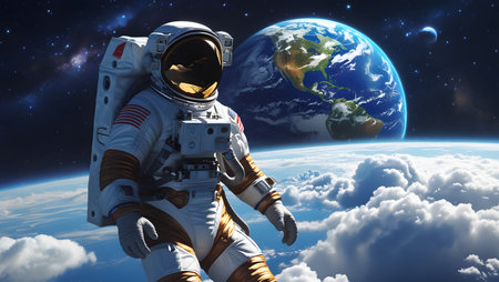 Astronaut in outer space. Elements of this image furnished by NASAの素材