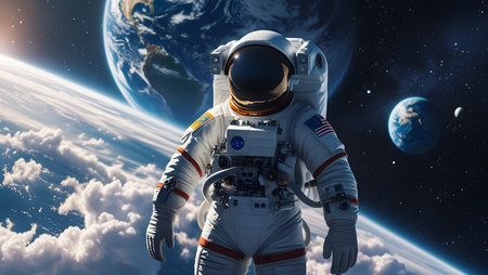 Astronaut in outer space against the background of the planet.の素材