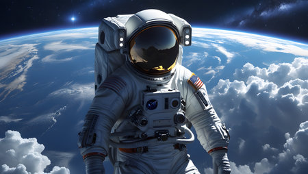 Astronaut in space. Science fiction. Elements of this image furnished by NASAの素材