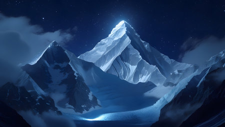 Mountain landscape at night. 3d rendering. Computer digital drawing.の素材