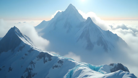 Mountain landscape with snow and clear blue sky. 3d renderの素材