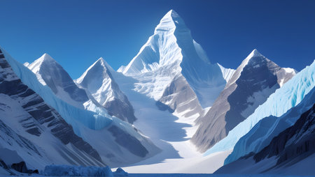 Beautiful winter landscape with mountains and blue sky. 3d renderingの素材