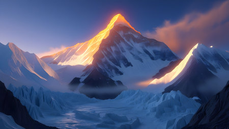 Mountain landscape. Sunrise over the mountain peaks. 3d renderの素材