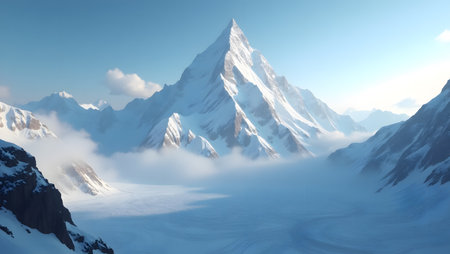 mountains with snow and clear blue sky, 3d render illustrationの素材