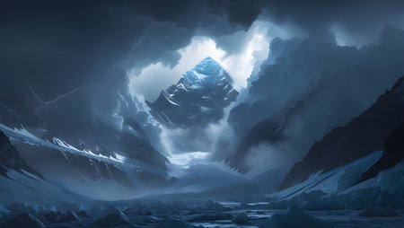 Glacier in the winter. 3d rendering. Computer digital drawing.の素材