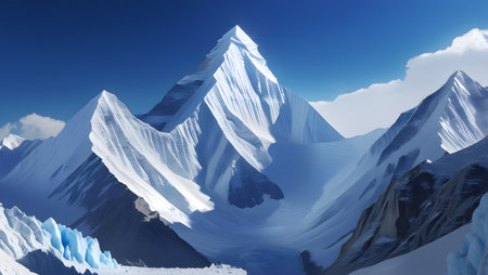 Snowy mountains landscape with clear blue sky. 3D illustration.の素材
