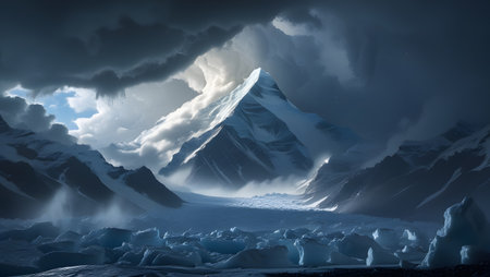 Mountain landscape with ice and snow. 3d render illustration.の素材