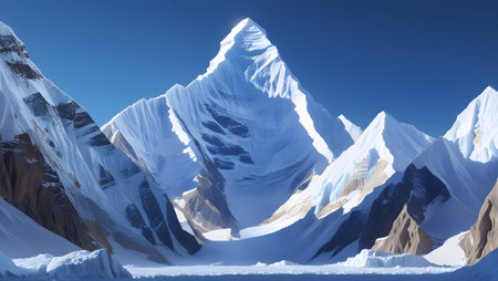 Beautiful mountain landscape with clear blue sky. 3D Renderingの素材