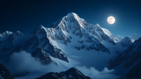 mountain peak at night in full moon light. 3D illustrationの素材